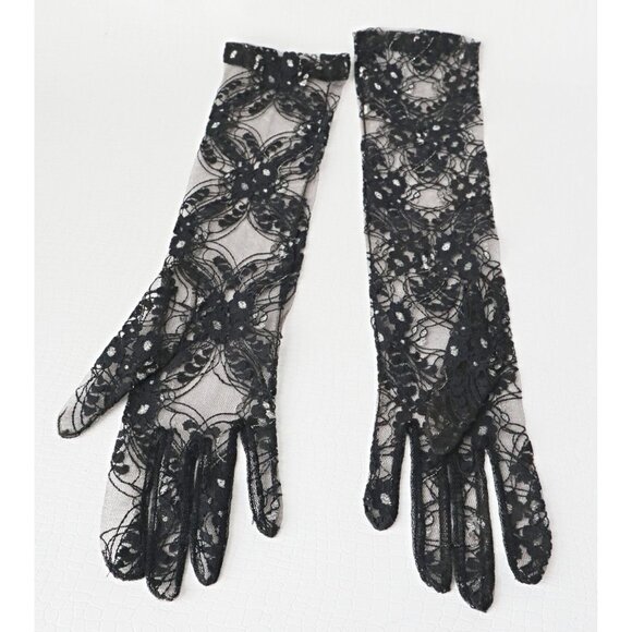Vintage Evening Gloves Black Lace Evening Gloves Dress Gloves Formal Gloves Long - Picture 4 of 5